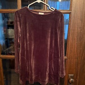 Pure‎ Jill Womens Velvet Tunic Top Long Sleeve Boat Neck Pockets Plum Purple M